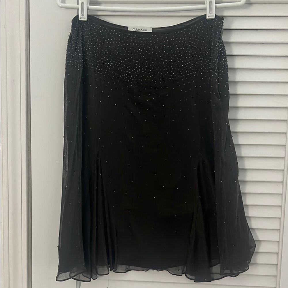 Calvin Klein Black Embellished A-Line Skirt